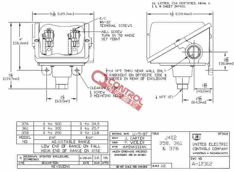 双点压力开关美国UE双点开关 J402-126-M408库存现货