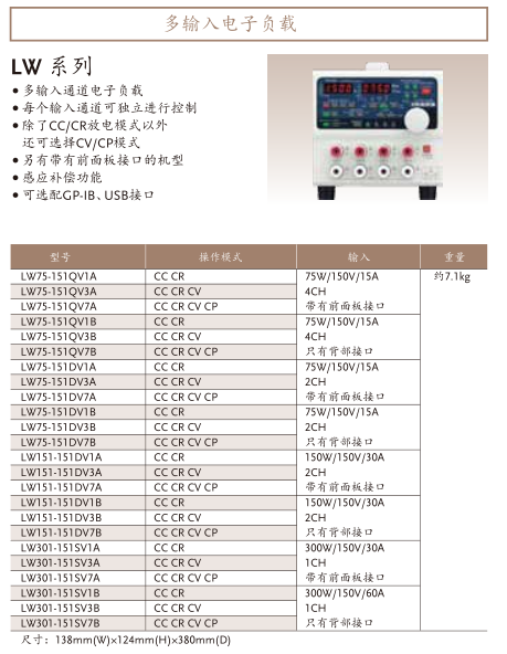 TEXIO 日本德士 LW系列多输入电子负载LW75-151DV7B