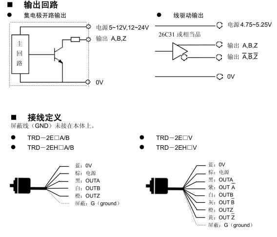 trd-2eh2000a旋转编码器的输出回路及接线定义:trd-2eh2000a旋转编码