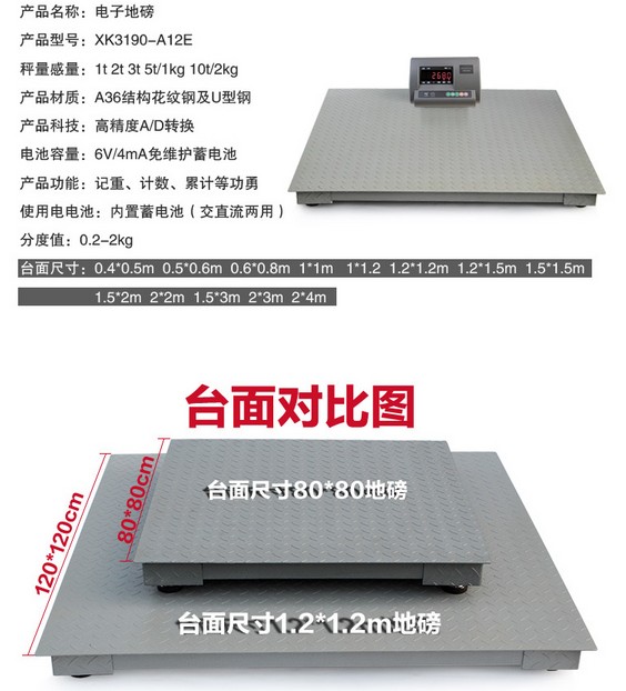 上海全扶1吨电子地磅1米×1米防水台面