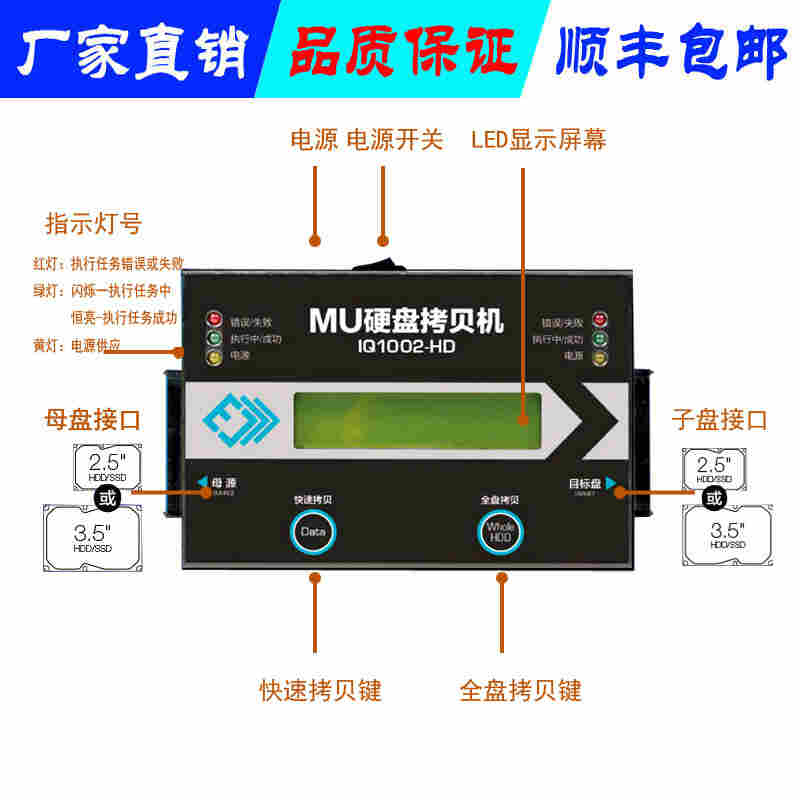 快速一拖一硬盤拷貝機臺灣MU脫機對拷一鍵克隆器底座工控導航拷貝