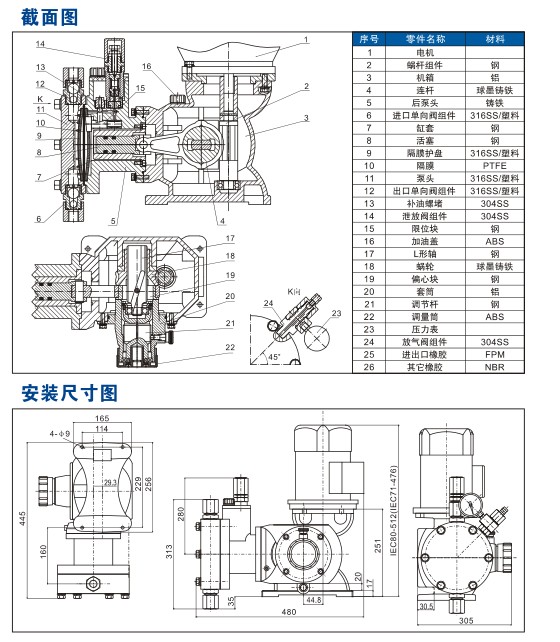 南方泵业计量泵GB0450SP1MNN 机械隔膜加药泵