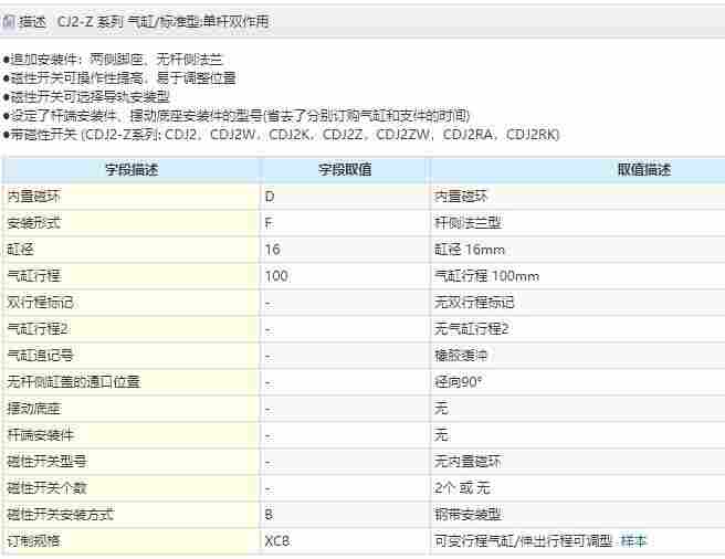 特殊型号有：CDJ2F16-100Z-B-XC8