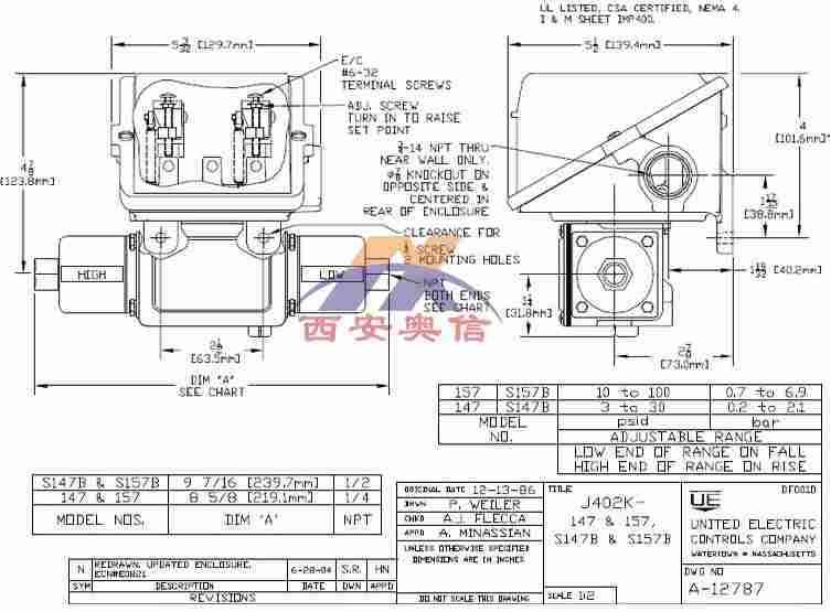 美国UE差压开关J402K-S147B UE进口压差开关J402K-S147B
