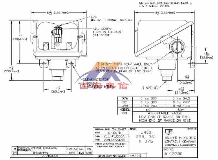 美国UE代理J400-361美国UE 不锈钢压力开关0-200Psi J400-361 UE山西