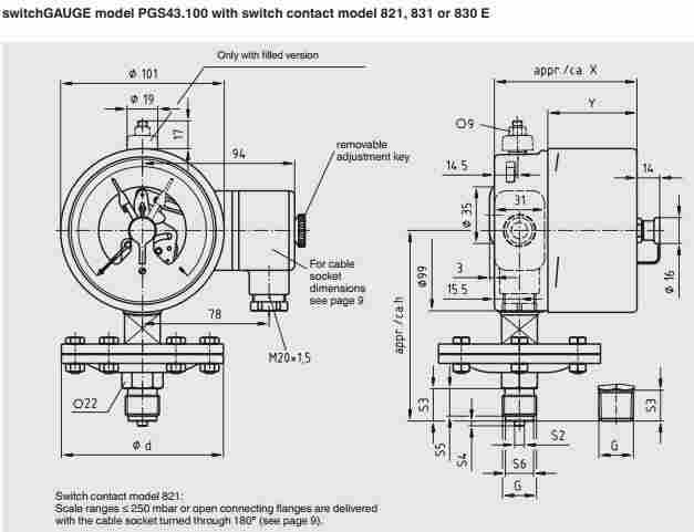 PGS43.100德国威卡带开关电接点的膜片式压力表 