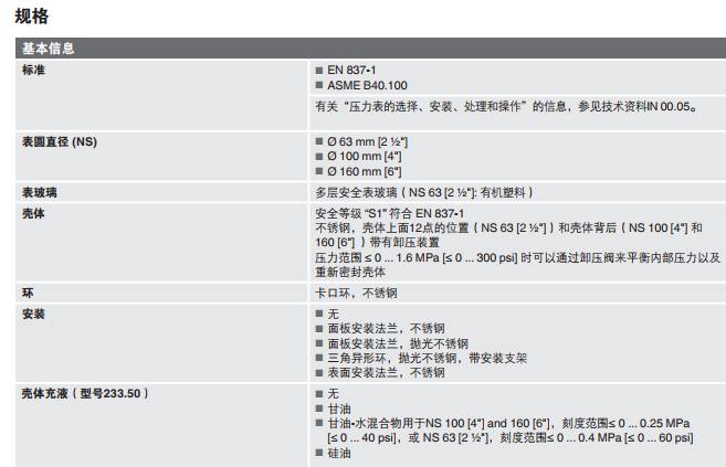 233.50德国威卡全不锈钢耐震波登管压力表