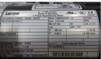 LENZE伦茨电机SSN40-1GXCR056C22实物分析