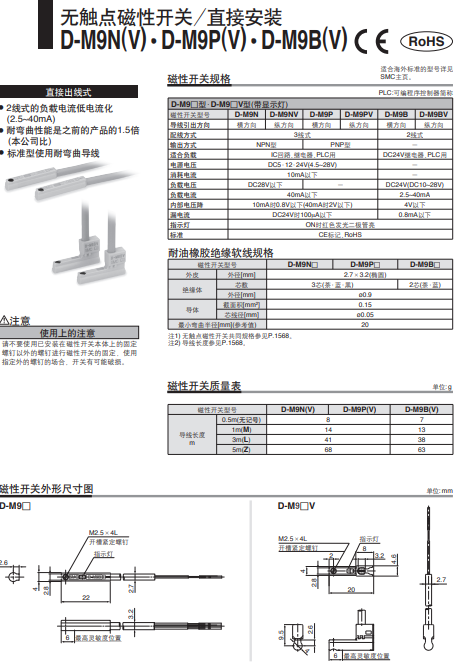 SMC磁性开关D-M9PSAPC带M8-3针前置插头