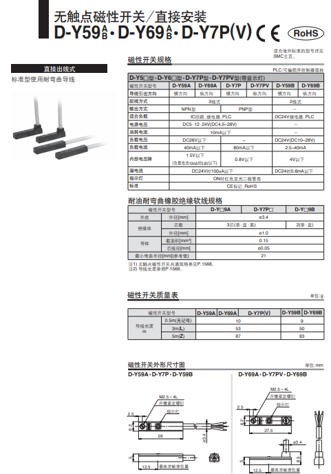 SMC磁性开关D-M9PSAPC带M8-3针前置插头