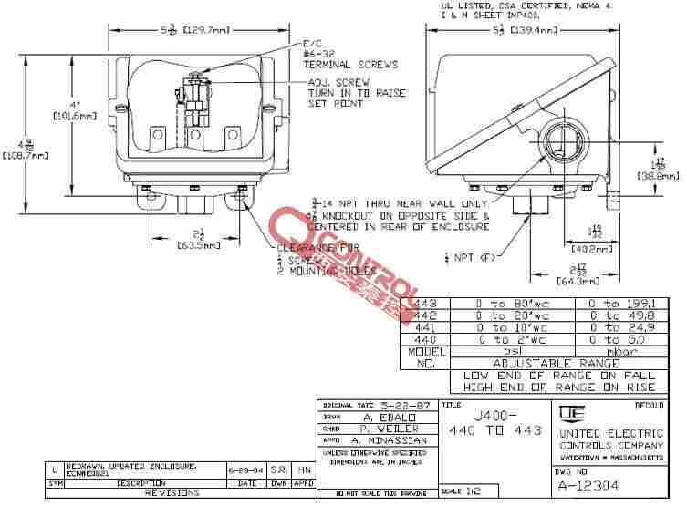 新疆J400-443美国ue机械式SPDT烟气微压压力开关