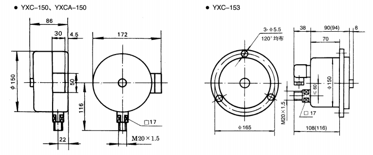 磁助式电接点压力表YXCA-150