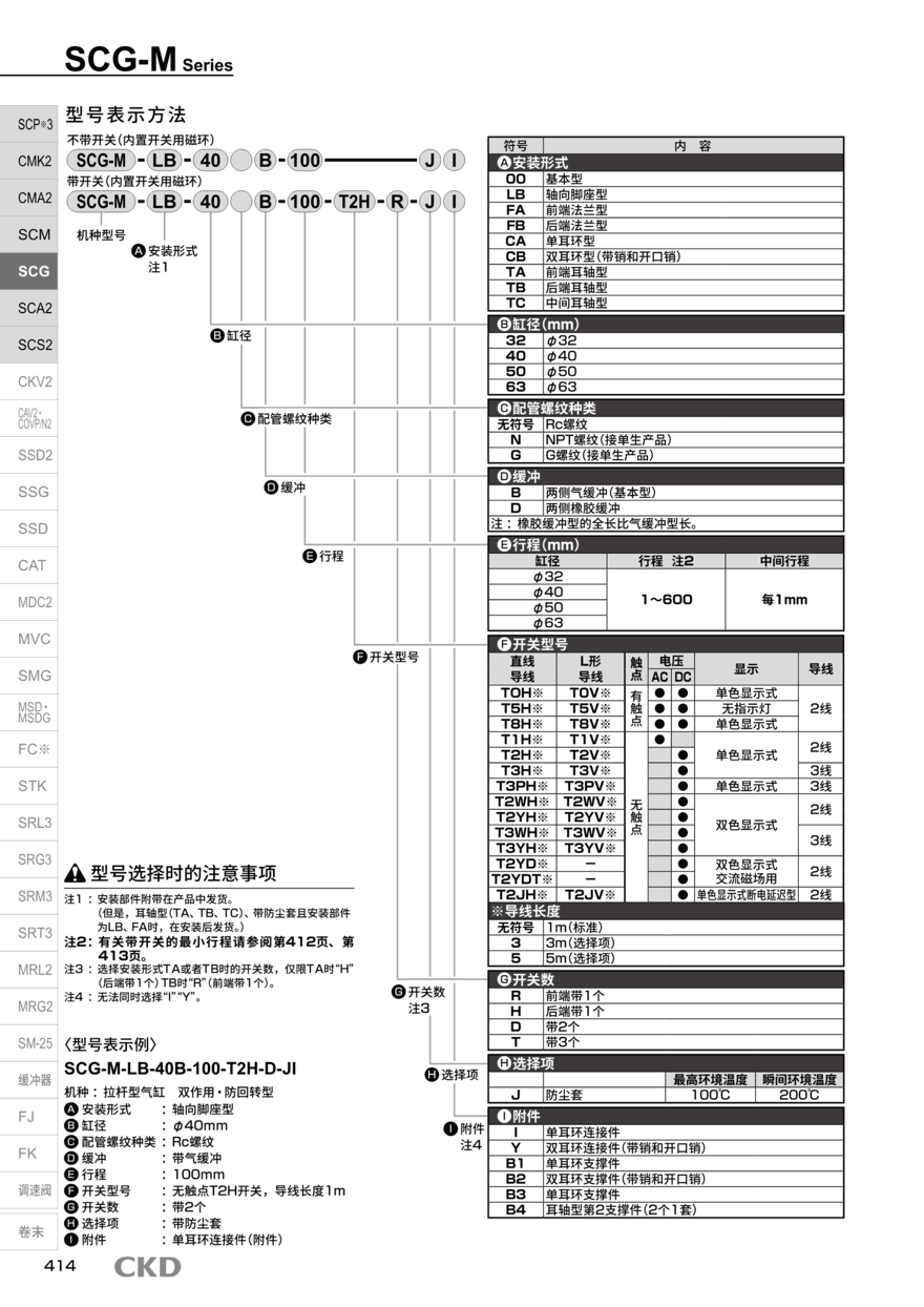 拉杆气缸SCG-00-100D-125-T8H-D-Y配置资料 拉杆气缸SCG-00-100D-125-T8H-D-Y配置资料