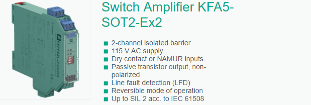 开关量输入安全栅KFA5-SOT2-Ex2技术参数