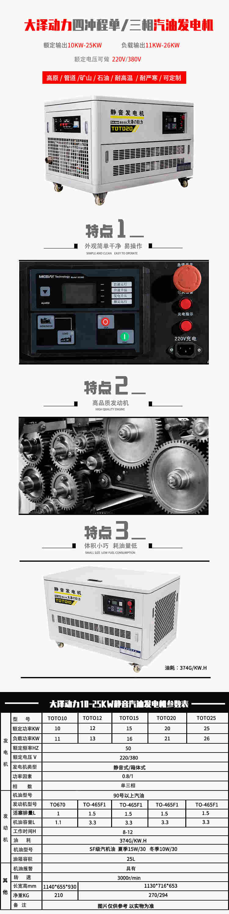 单三相15KW静音汽油发电机省油性能