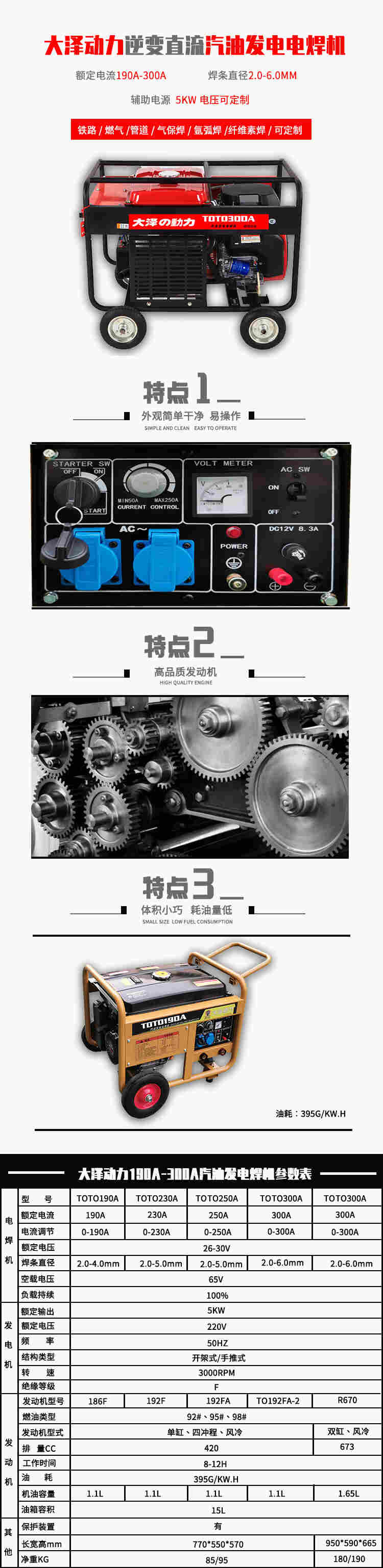 190A汽油发电电焊机非常省油