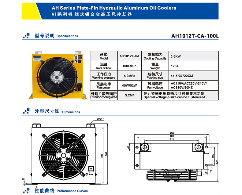  AJ1012T-CA 220V液压风冷却器