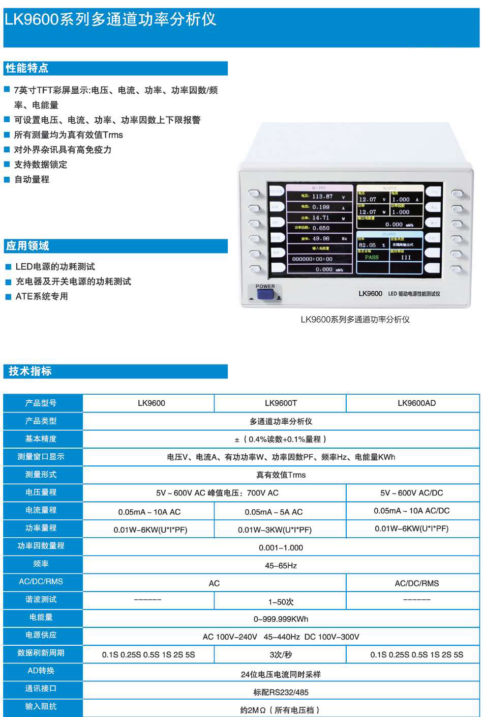 远中计量LK9600/LK9600T/LK9600AD多通道功率分析仪通道功率测量
