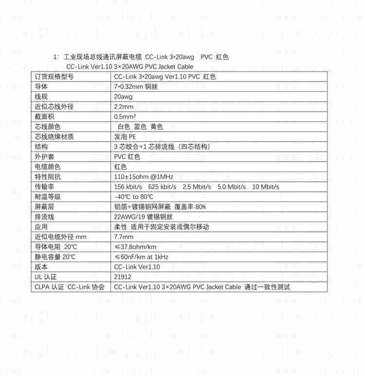 CC-Link通讯线 CC-Link通讯线