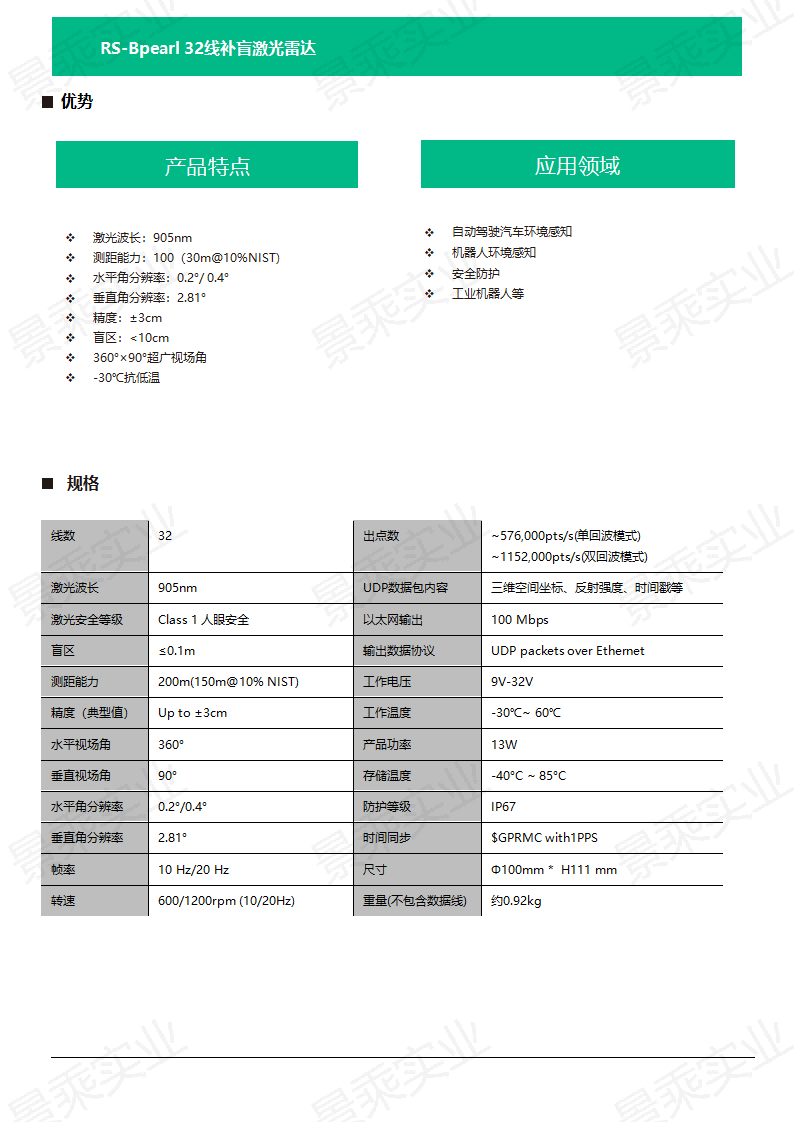 Robosense32线补盲激光雷达RS-Bpearl