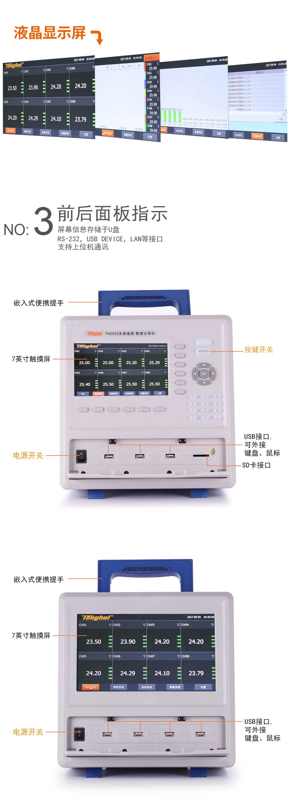 同惠(Tonghui)TH2552多路温度数据测试仪数据巡检仪记录仪7英寸彩