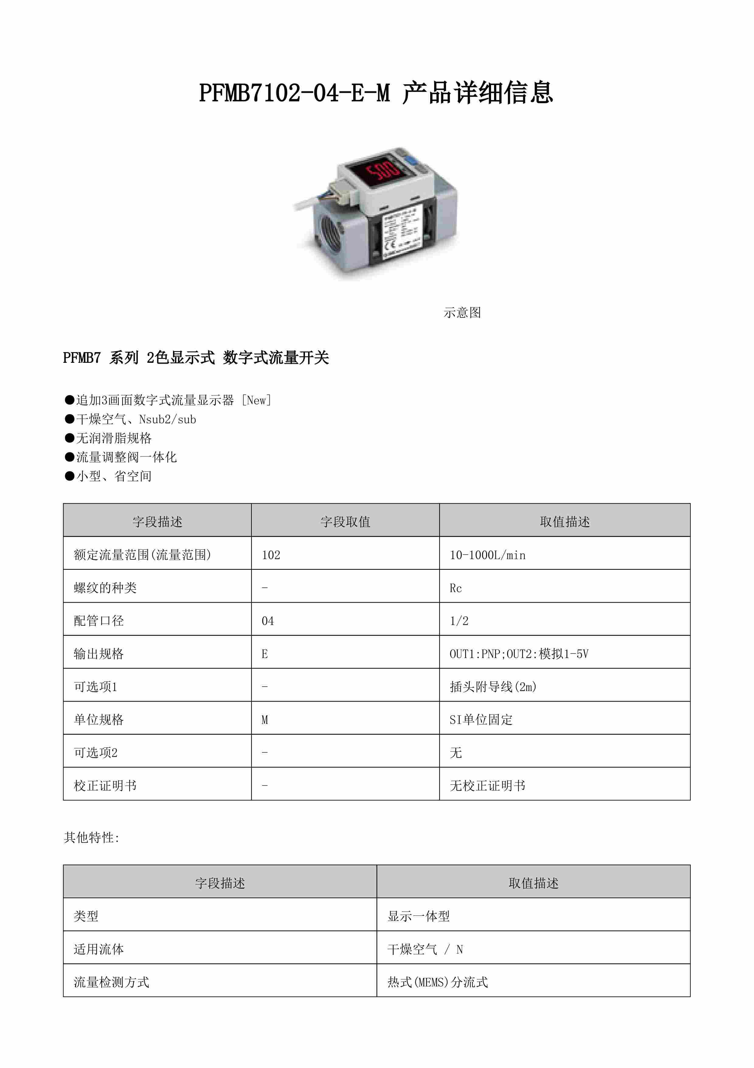现货供应日本SMC流量计PFMB7102-04-E-M