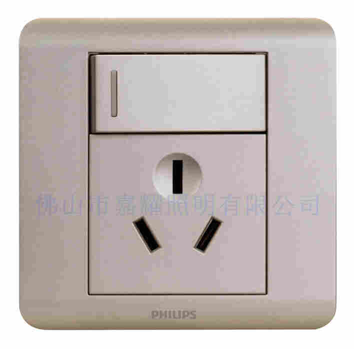 飞利浦昕颖香槟金一位带单控开关16A三极插座(单控大跷板)