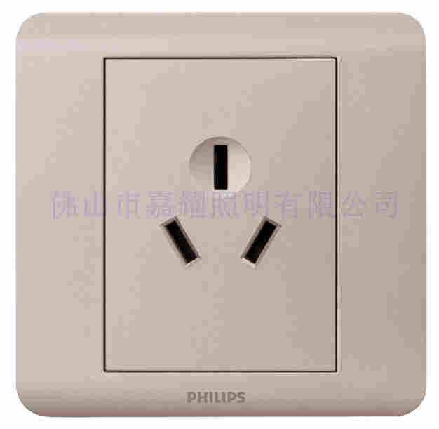 飞利浦昕颖香槟金一位带单控开关16A三极插座(单控大跷板)