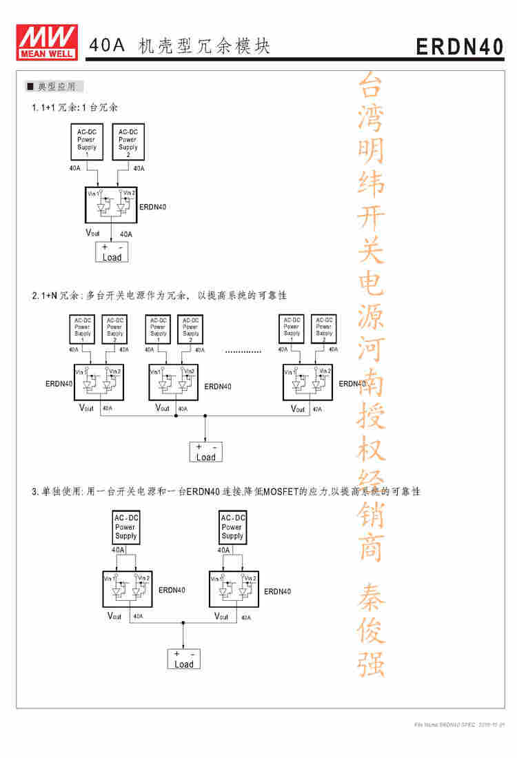 台湾明纬开关电源ERDN40平板铁壳冗余模块12V/24V/48V替DRDN40