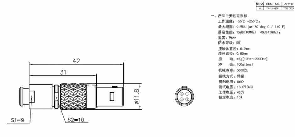 1B4芯直插头 焊接型