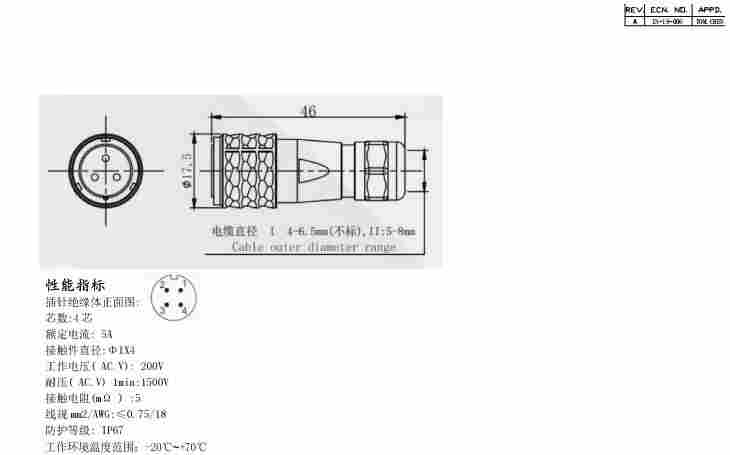 圆形连接器 4PIN 公插头