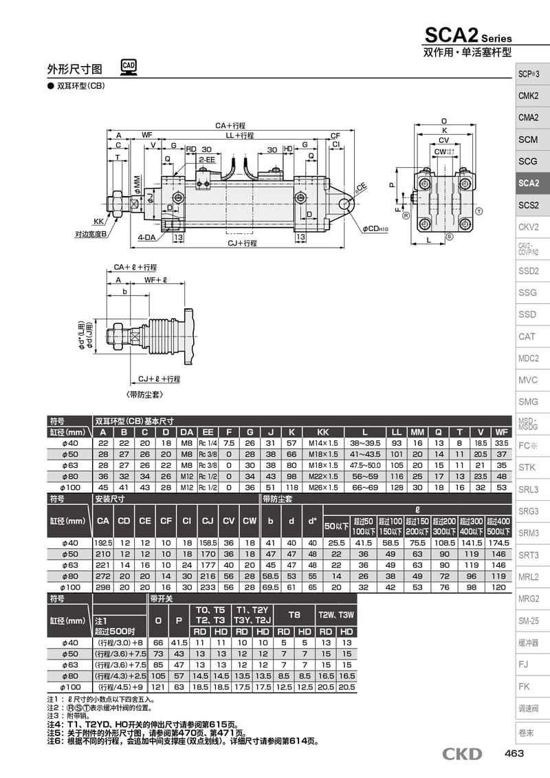 气缸规格SCA2-FA-80B-25-T0H3-D资料PDF