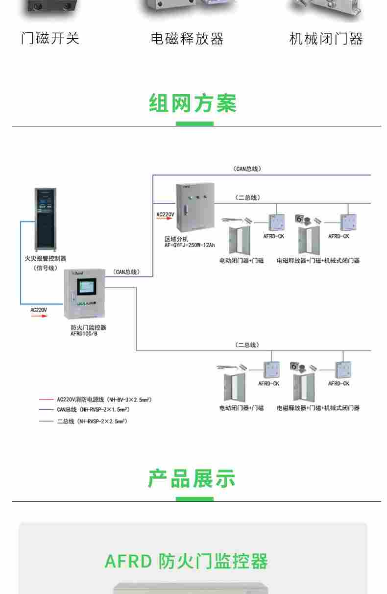 安科瑞AFRD100/B3电气防火门监控器二总线消防单位