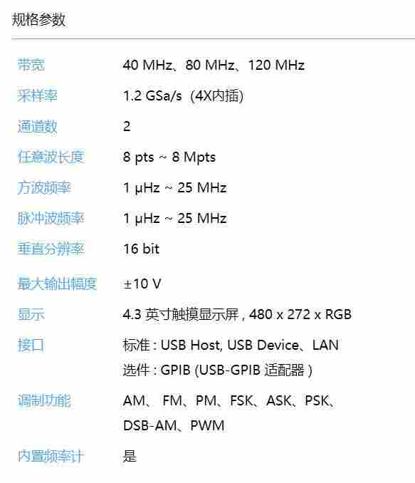 120 MHz 1.2 GSa/s 16 bit 双通道 函数 任意波形发生器
