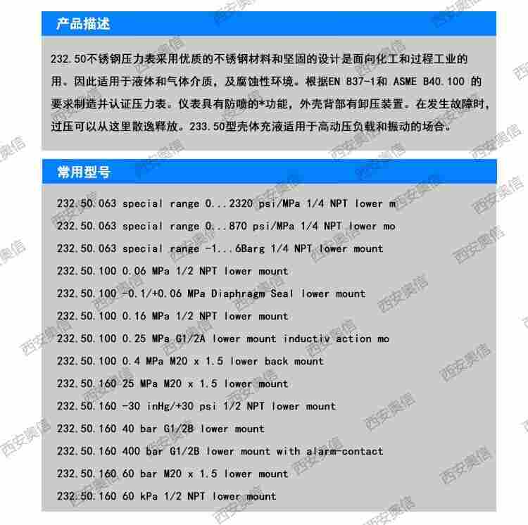 wika不锈钢压力表0-0.25MPa/250KPa耐震压力表 WIKA 233.50.100型 EN837-1安徽wi