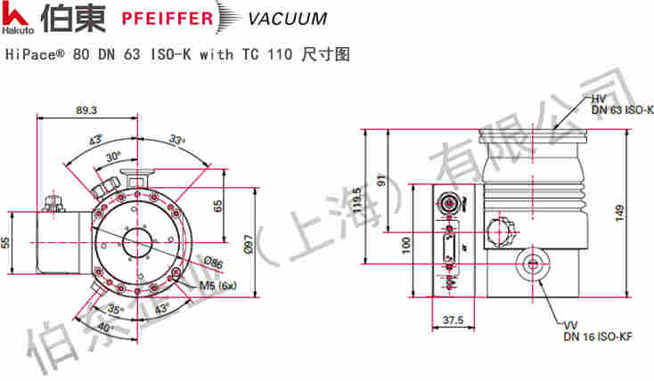 涡轮分子泵 HiPace 80 尺寸图