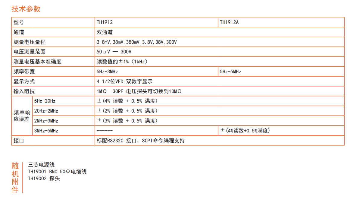  TH1912A双通道数字交流毫伏表 