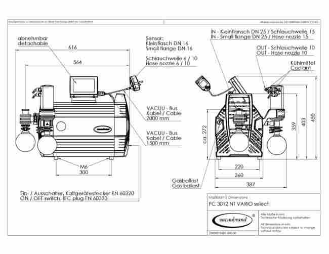 PC 3012 NT VARIO select - 尺寸规格表