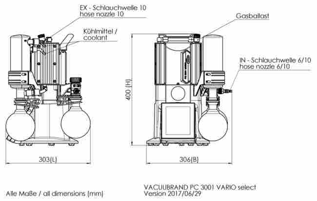 PC 3001 VARIO select - 尺寸规格表