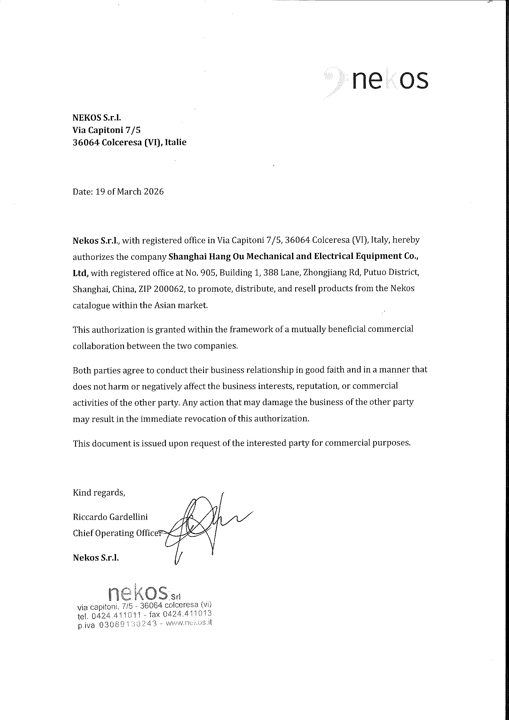  2026年NEKOS工厂授权上海航欧MINGARDI代理商MINGARDI经销商